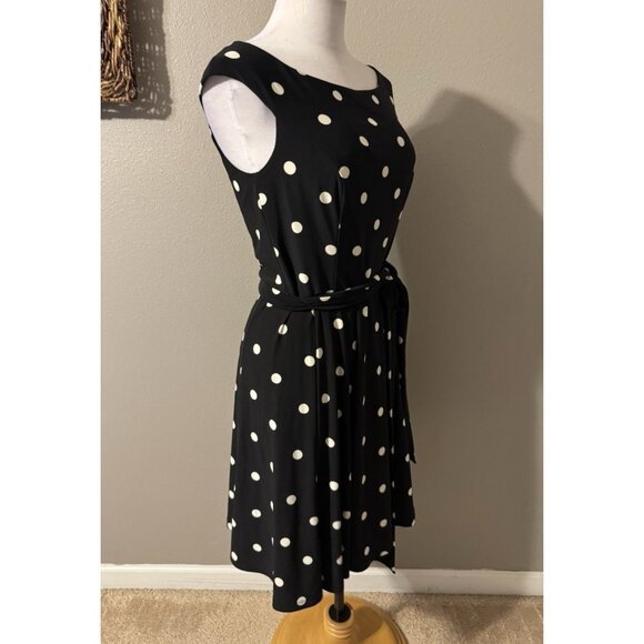 Ralph Lauren Dress 6 Black White Polka Dot A Line w Belt Washable Career Church - Picture 4 of 10